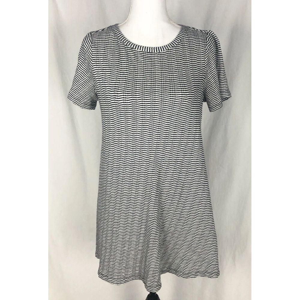 LOFT Black/White Plaid Front Tent Dress Size SP‎ Tie Neck